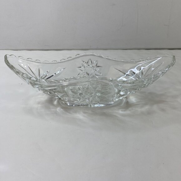 Anchor Hocking Clear Crystal Glass Oval Serving Dish Starburst Pattern Vintage - Picture 1 of 8